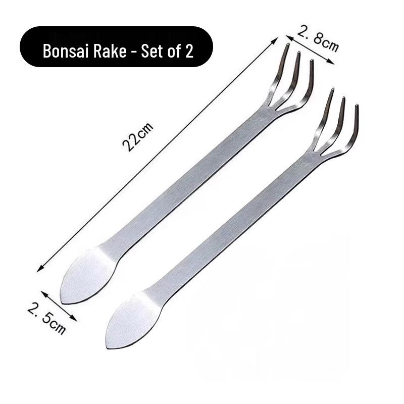 Stainless Steel Three-Pronged Bonsai Rake for Soil Loosening & Garden Planting