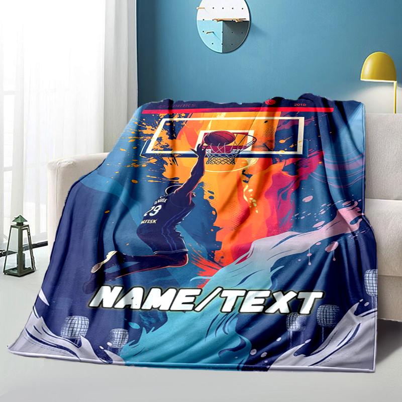 1PC Custom Name "Fire Ice Basketball Leap" Flannel Blanket Versatile,all-season Throw Suitable for the Living Room,bedroom,camping,travel,and Gift