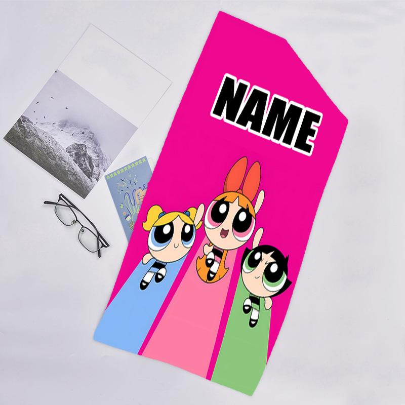1pc The Powerpuff Girls6 Beach Towel with Custom Name, Beach/Swimming/Bath/Picnic/Camping Towel, Suitable for Seaside Beaches