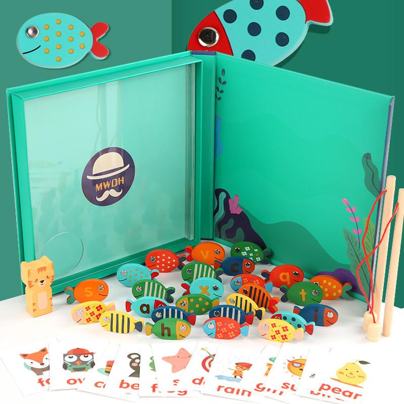 Fishing Wooden Magnetic Puzzle Toys For Childrens Educational Matching Word