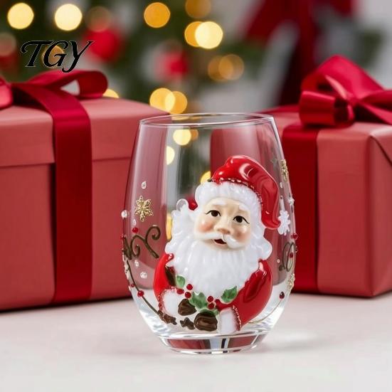 Christmas Glass Cup Stemless Cup, Santa Claus Decorative Drinking Glass, Unique Holiday Kitchenware Transparent Water Mug for Seasonal Party Supplies