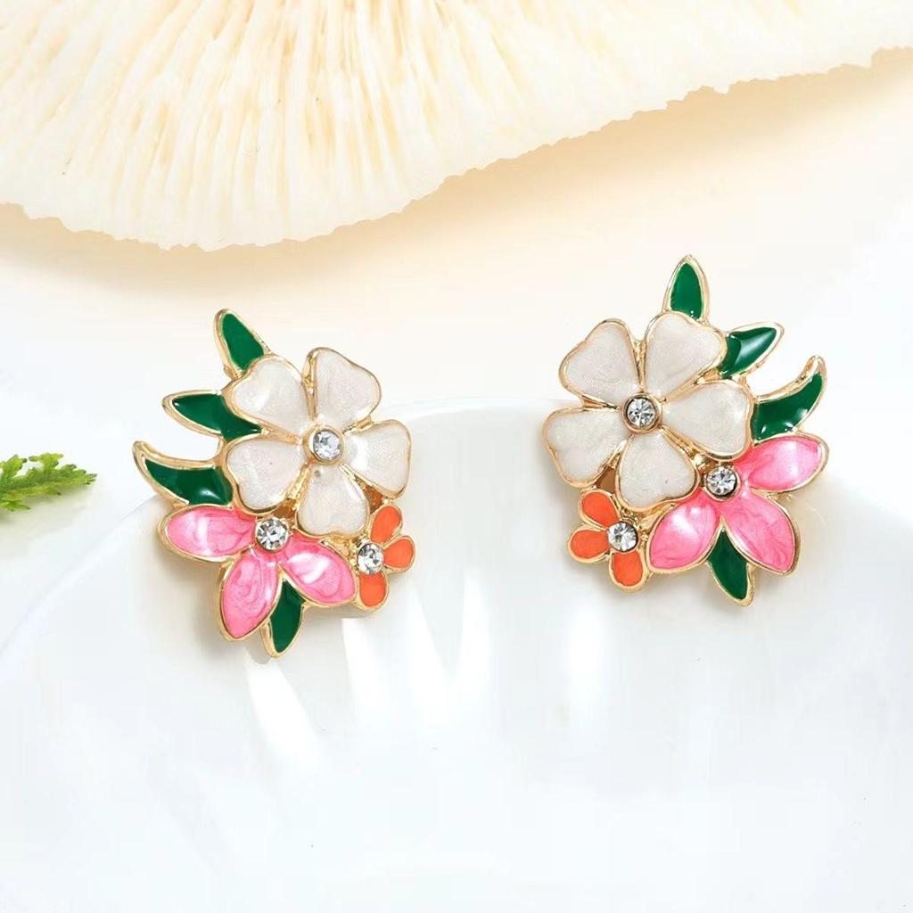 Mori Style Camellia Colorful Drip Oil Flower Earrings - Elegant Artistic Studs for Women
