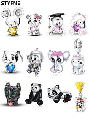 Charms Plata Cute Animals Pandas Elephants Beads For Charmsoriginales Bracelet Beads Jewellery Making Women'S Gift