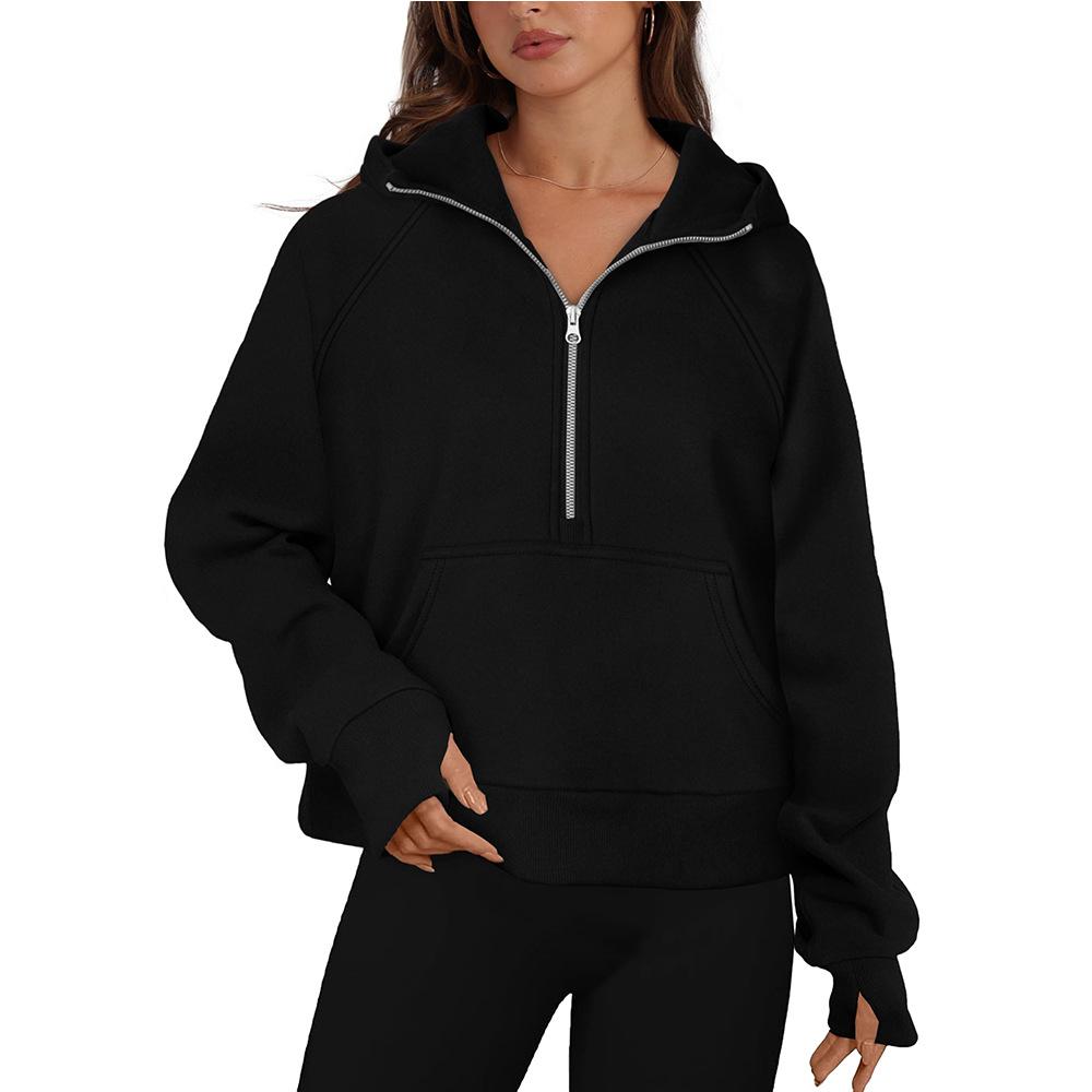 Women's Semi-zipper Pullover Hooded Sweatshirt Loose and Fashionable Fleece Sweatshirt