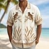 Men's Flamingo Print Short Sleeve Shirt, Casual Collar Tops, Tropical Palm Leaf Style For Spring & Summer