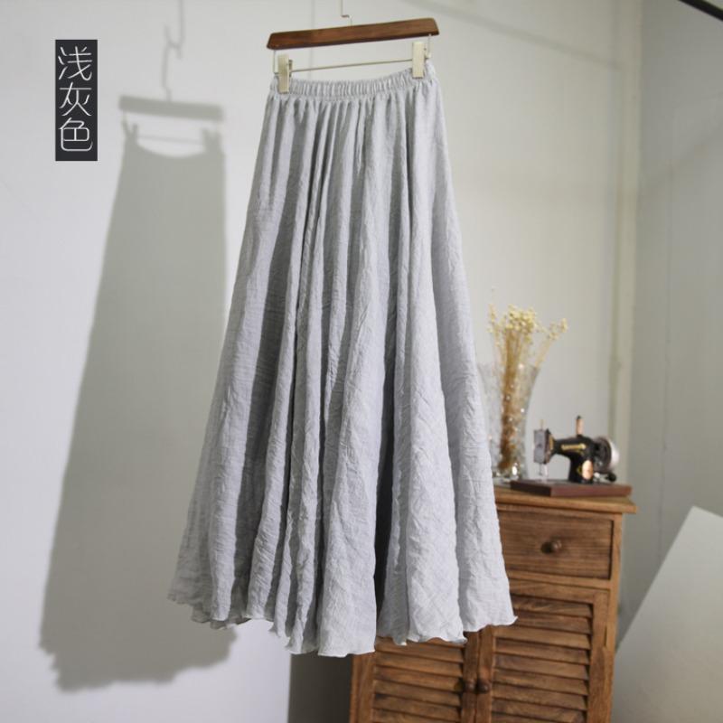 Summer New Overskirt Cotton and Linen Skirt Linen Solid Color Long Dress Loose Large Swing Skirt Pleated A- Line Skirt
