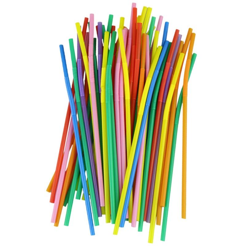 New 100 Pcs Colorful Extra Long Flexible Bendy Party Disposabl Drinking Straws
