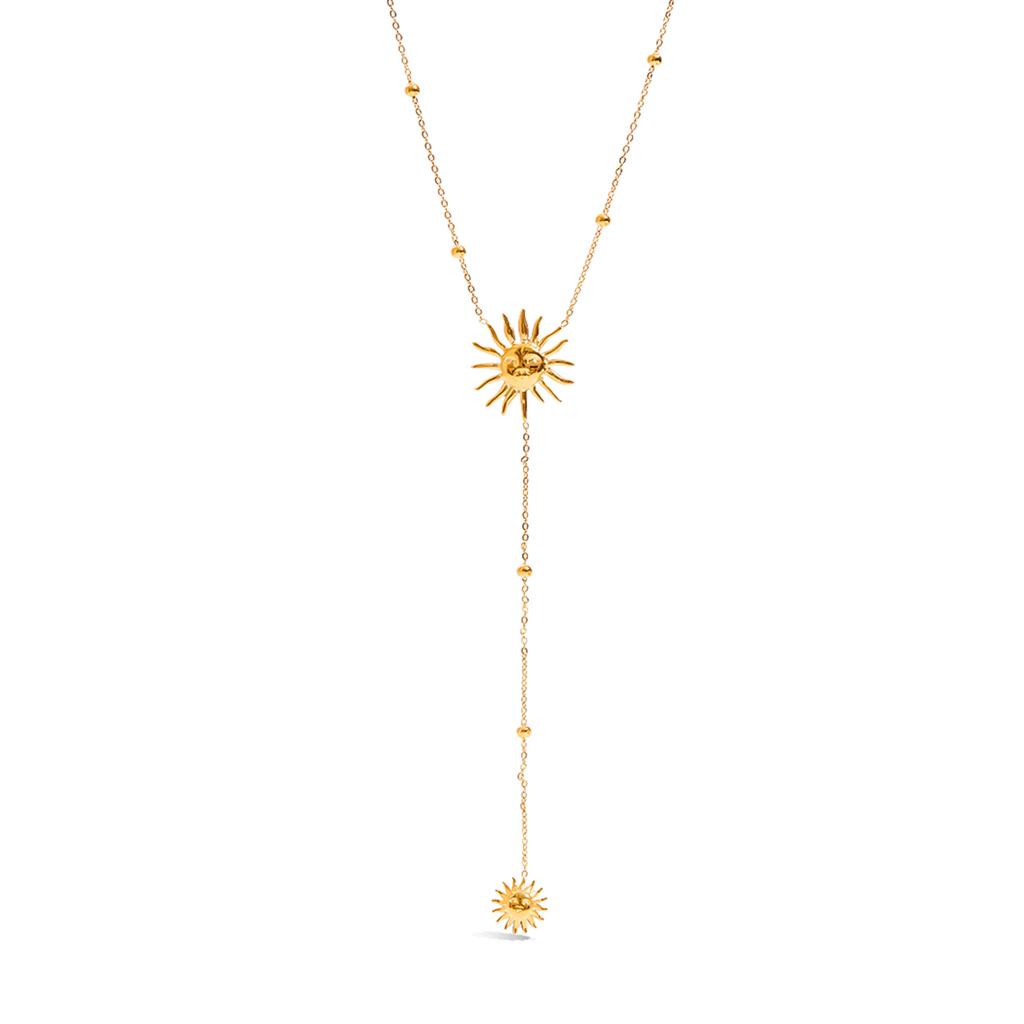 Yori Smiley Sun Pendant Y-Shaped Chain for Women High Quality Stainless Steel 18 K Metal Texture Choker Necklace Anniversary