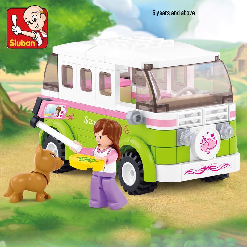 Xiao Luban Children s Building Blocks: Intellectual Fountain Car Model Toy & Animal Gift for Girls