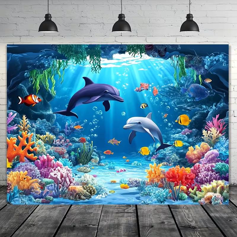 Underwater Dolphin Tapestry Colorful Coral & Fish Bedroom Decor