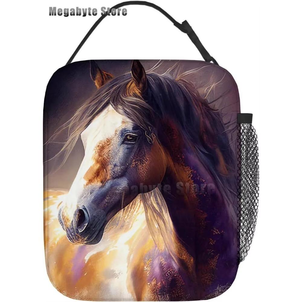 Horse And Flower Lunch Box Insulated Lunch Bags Zipper Lunch Bag Cooler Tote Bag For Teens Men Women Office Picnic