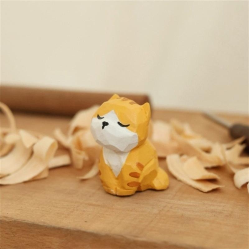 Hand Carved Cats/Dog/Sheep/Bunnies Figurines Table Decoration for Living Room,Bathroom Wooden Animal Statue Home Decors