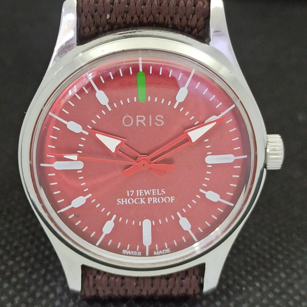 VINTAGE ORIS WINDING SWISS MENS REFURBISHED WRIST RED WATCH 558a-a296558-1