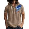 Men'S Casual Short Sleeved Hooded Top Buttoned Open Neck T-Shirt
