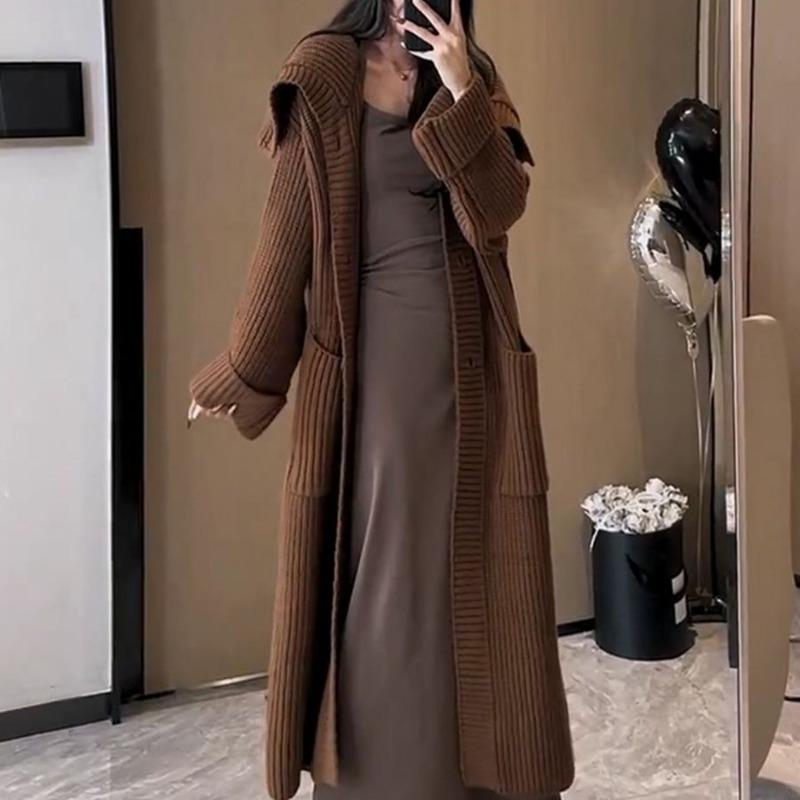 Autumn and Winter New Loose Lazy Wind Outside Wear Knitted Cardigan Women's Fashion Casual Long Sweater Jacket Top