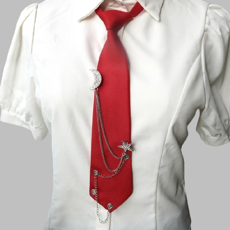Student Pre Tied Neck Ties Preepy Look Rhinestones Star Metal Chain Dark Tie Cravat Neck Wear Accessories