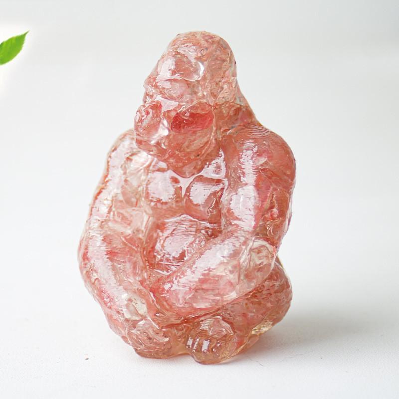 Statue de Gorille en Résine avec Pierres de Cristal Naturelles Pour Décoration de Bureau Cadeau Pour Amis