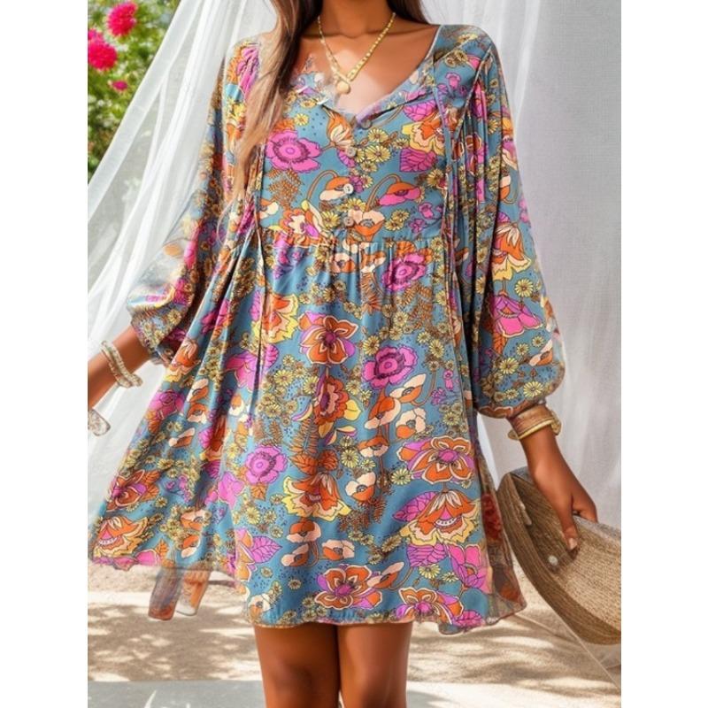 QICED Fashion Autumn Winter  Long Sleeve V-Neck Casual Dresses