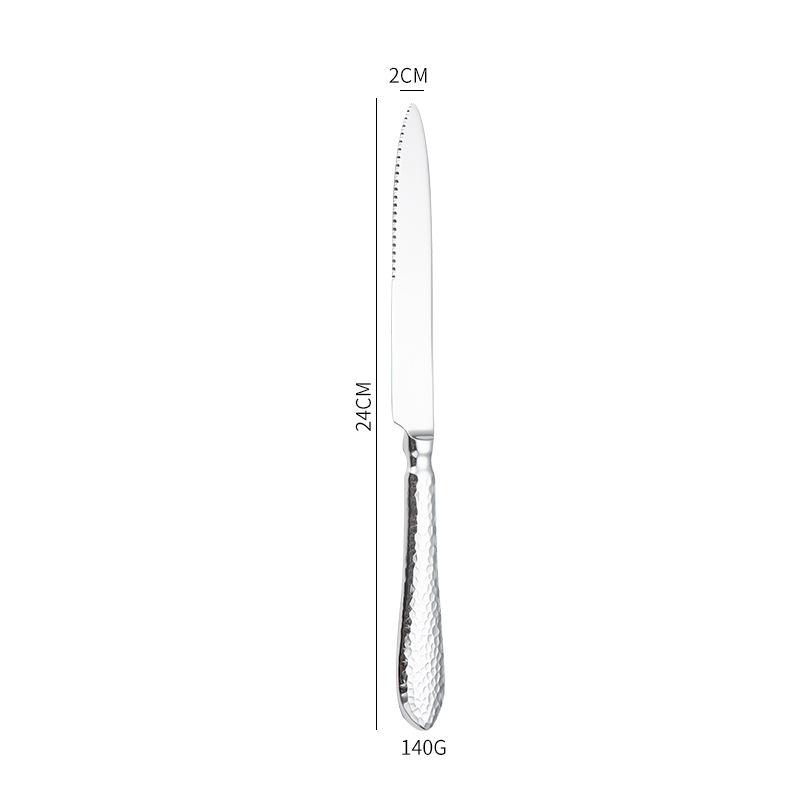 Heavy Hammer Pattern 304 Stainless Steel Cutlery Set Water Cube Buffet Knife Fork Spoon Hotel Tableware Beauty Table Accessories