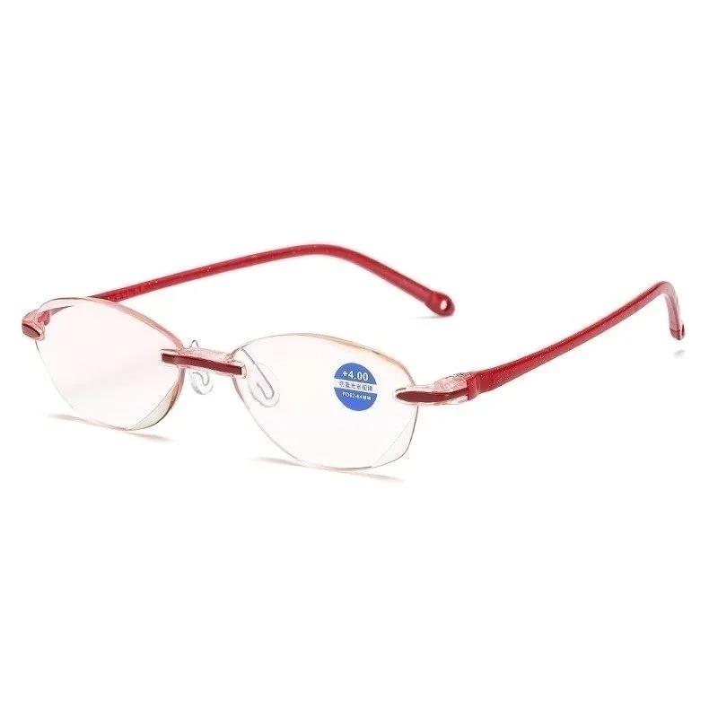 New Stylish Diamond-Cut Rimless Reading Glasses for Women Blue Light Blocking Eyeglasses Classic Style Presbyopic Eyewear