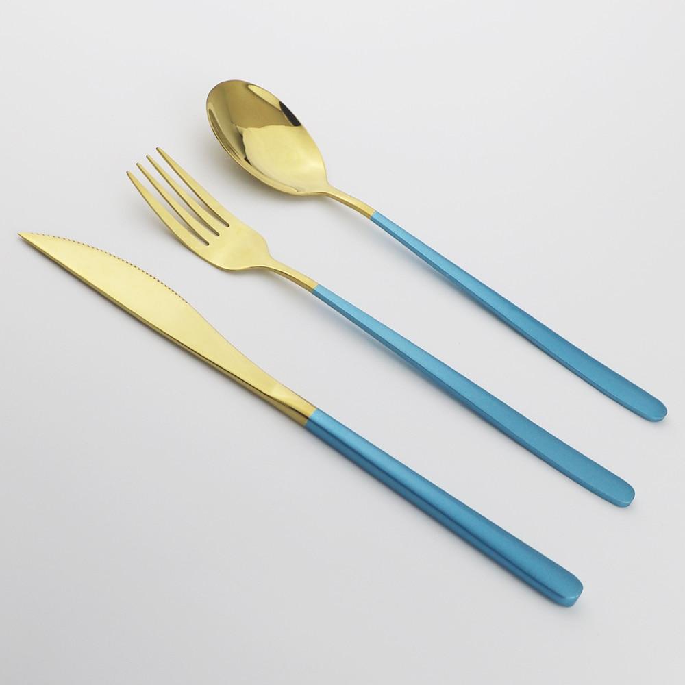 16Pcs Green Gold Dinnerware Set 304 Stainless Steel Cutlery Set Knives Forks Spoons Dinner Set Kitchen Tableware Silverware Set