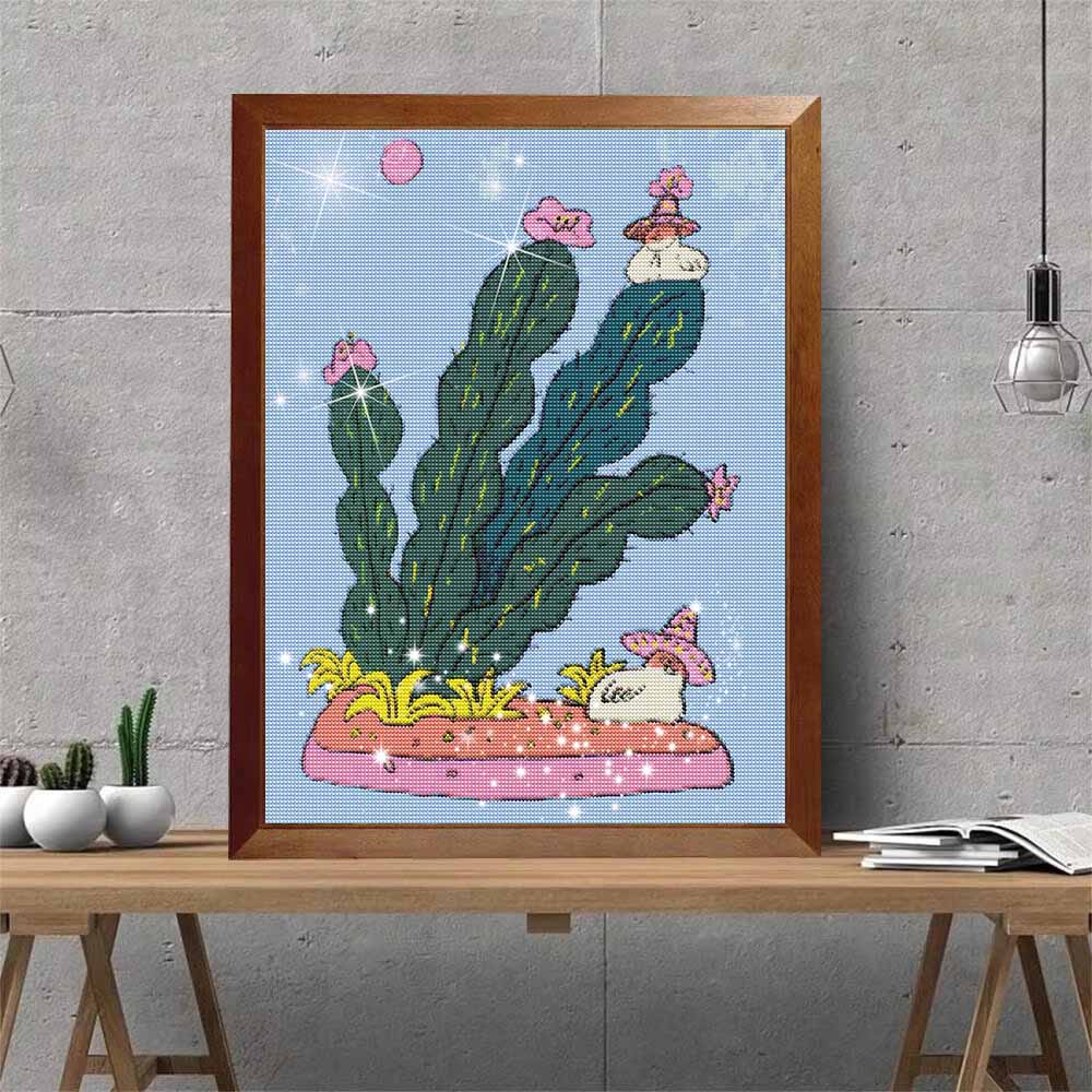 Diamond Painting Kit Cactus With Cute Gnome Design Full Drill Canvas Art Relaxing Handmade Craft Gift for Women Adults Stress Relief
