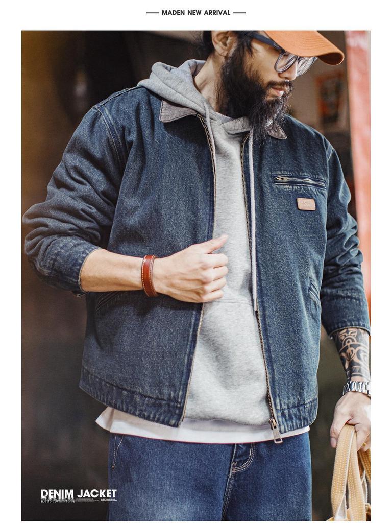 Men's American Retro Denim Detroit Jacket: Washed & Distressed Casual Lapel for Spring