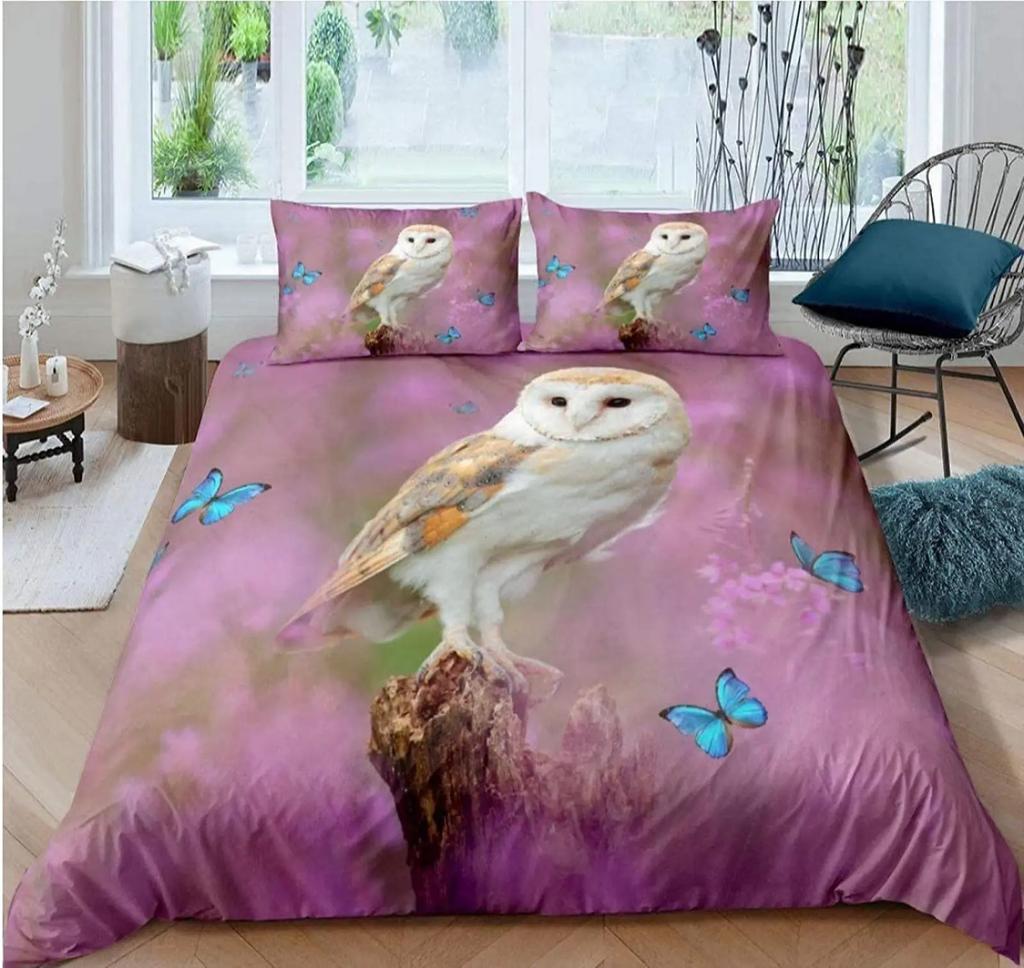 Owl King Queen Duvet Cover Adorable Funny Cartoon Animal Bedding Set for Kids Boy Colorful Wildlife 2/3pcs Polyester Quilt Cover