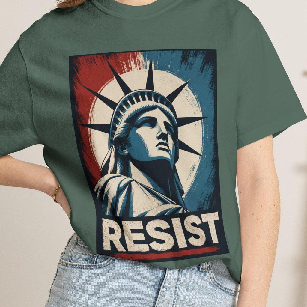 Statue of Liberty RESIST T-Shirt Anti Trump Political Protest Gift Tops Liberal Democrat FDT Super Soft Feminist Apparel Womens Anti Fascism