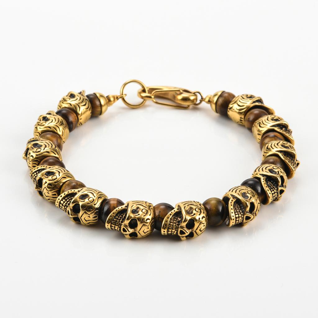 Neu eingeführter Perlenarmband, Neues Armband aus Edelstahl mit Totenkopf, Hochwertiges Armband aus Natursteinperlen