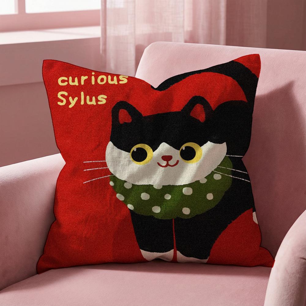 Cartoon Cat Cute Cushion Cover Multi-Scene Pillow Cover for Home & Car - Reversible, Soft & Durable for Daily Use