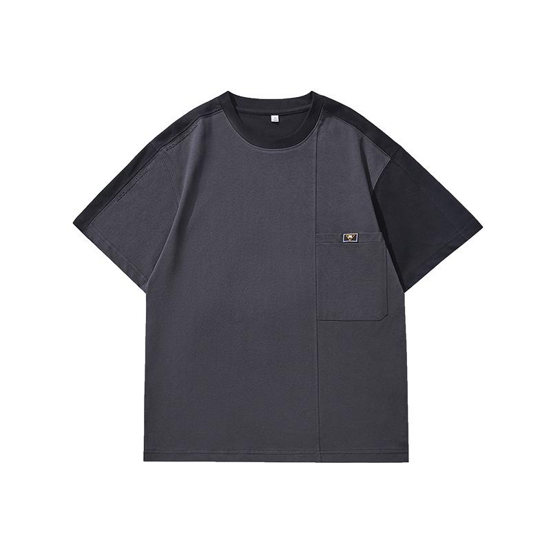 Contrast Color Short-sleeved T-shirt for Men's Summer New Loose Round Neck Drop Shoulder Shirt