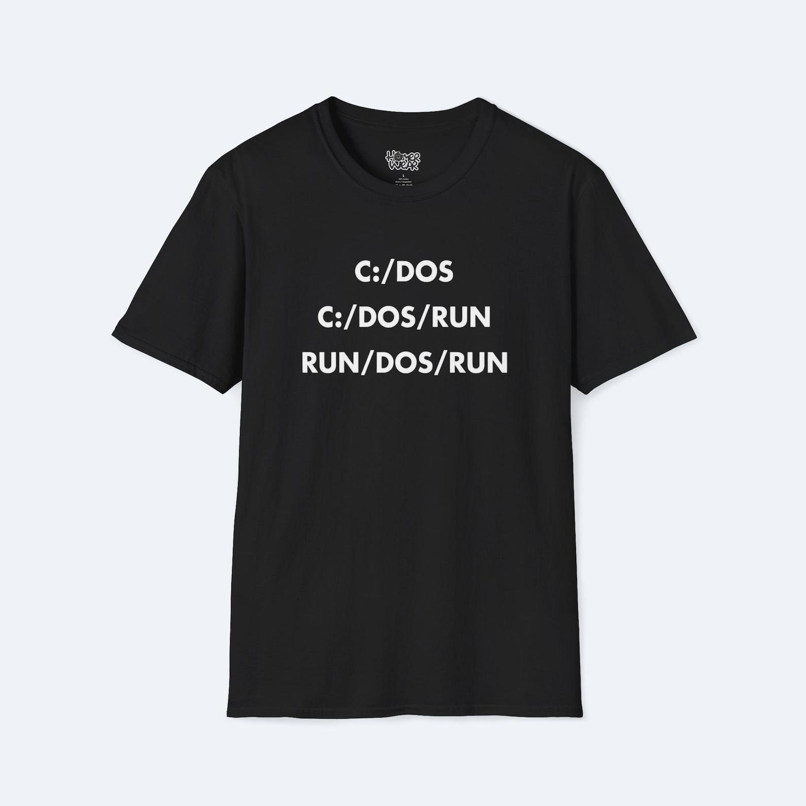 Run DOS Run Simpsons T-Shirt - Funny Homer Meme Graphic Tee - Tech Cartoon Retro Computer Geek DOS Parody Shirt Pop Culture Unisex Gift Idea L