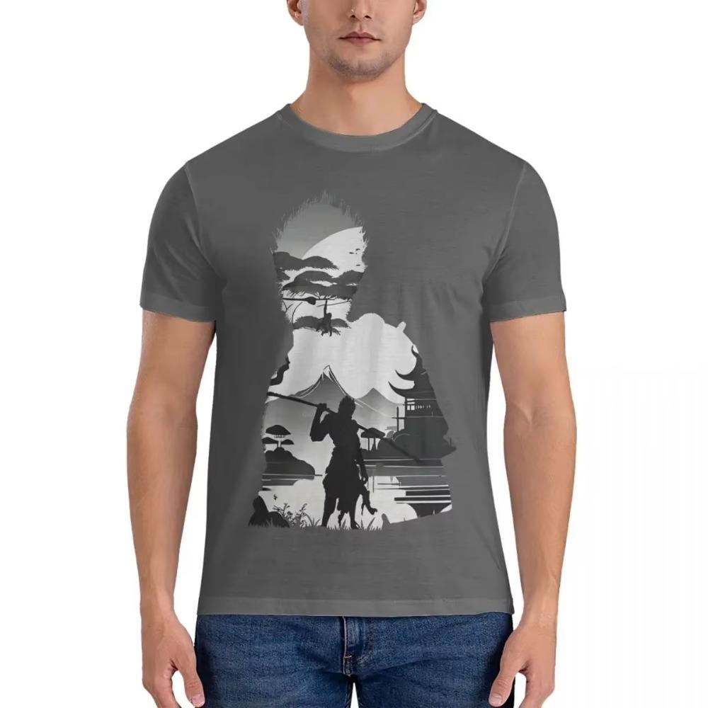 Novelty Mono Negative Illusion Photographic Print T-Shirts for Men Round Neck Cotton T Shirts Black Myth Wukong Short Sleeve