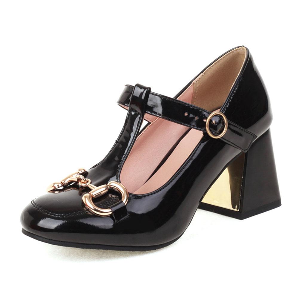 t strap round toe pumps