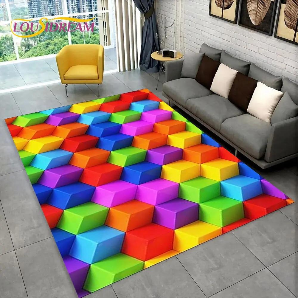 Illusion Regnbue Kromatisk Farge Områdeteppe, Teppe for Hjem Stue Soverom Sofa Dørmatte Dekor, barn Sklisikker Gulvmatte 3D