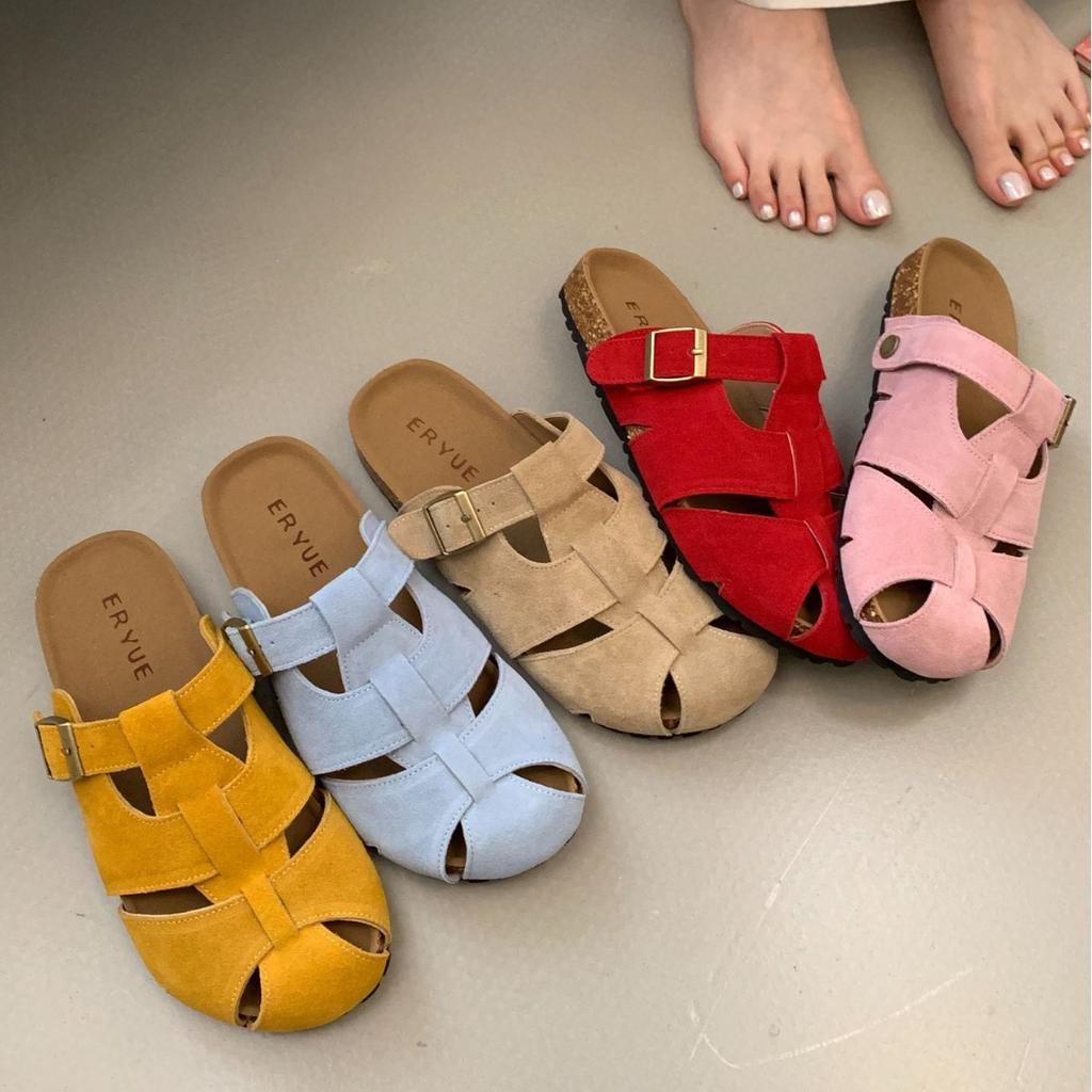Thick-bottomed bag head half slippers women's outer wear 2025 summer new fashionable versatile hollow woven cool slippers women