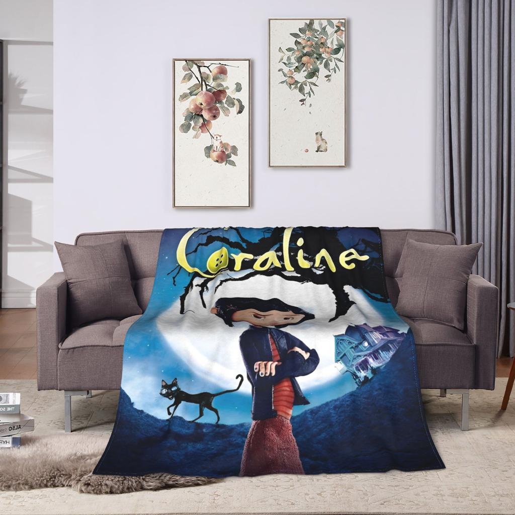 Coraline Halloween Movie Blanket Coral Fleece Plush Textile Decor Portable Ultra-Soft Throw Blankets for Sofa Couch Quilt