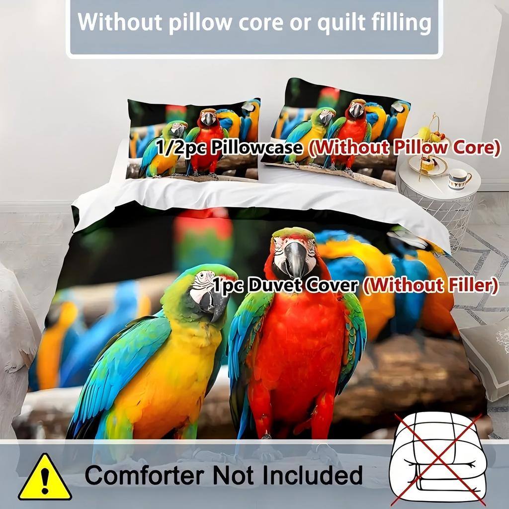 Comforter Two Colorful Parrots Pattern 3D Printed Set Bird Themed Luxury Soft Comfortable Polyester Bedding Set
