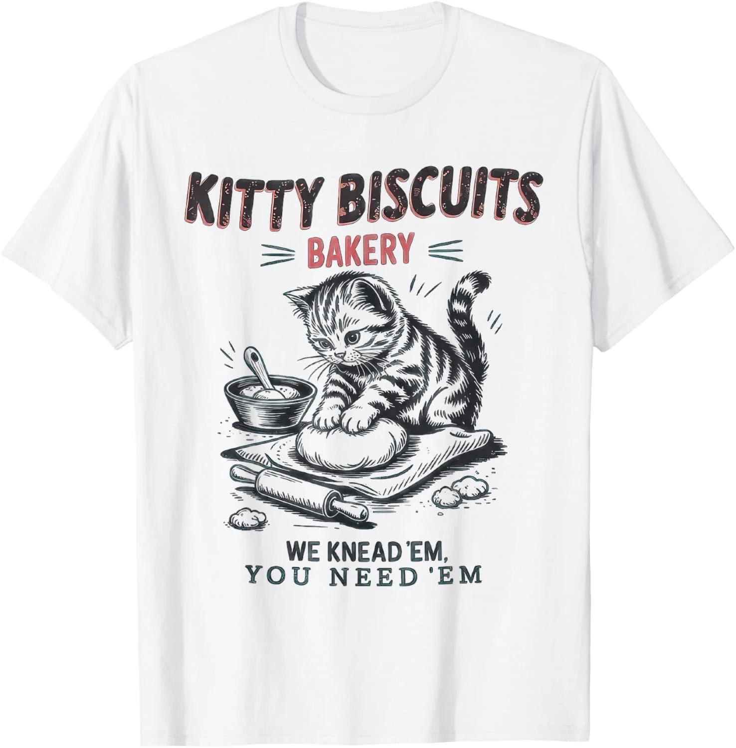 

Kitty Biscuits Bakery Graphic Tee Kitten Kneading Dough Cotton TShirt Funny Pet Lover Gift M