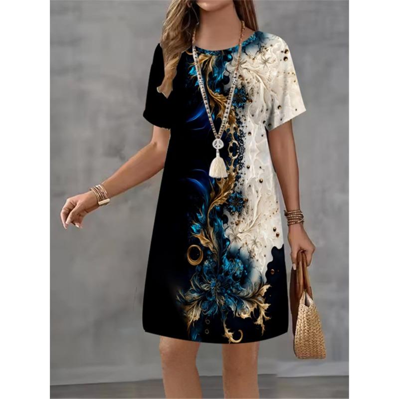 Mode Damenkleid Farbverlauf Druck Design Sinn Muster 2025 Sommer Elegant Damen A-Linienkleid Lässig Kurzarm Minikleid