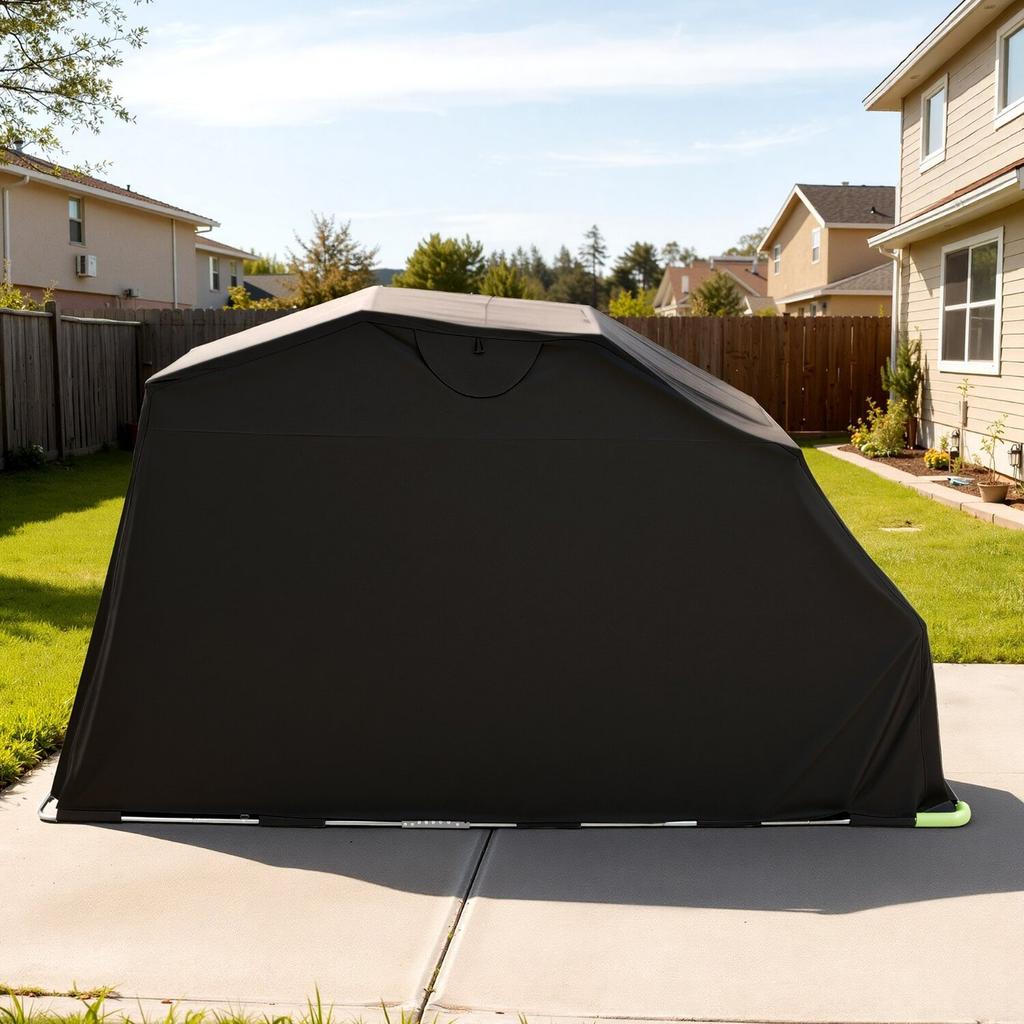 Motorcycle Storage Shelter with Security Lock, 600D Oxford Flip-Up Garage Tent, Heavy-Duty All-Weather Motorcycle Cover with Ventilation Windows,