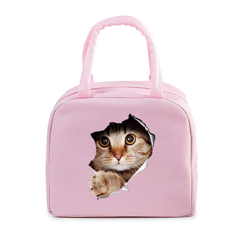 Funny 3D Cats Portable Lunch Bag Durable Office Women Men Thermal Box Cartoon Lunch Handbags Cooler Insulated Food Lunch Bags