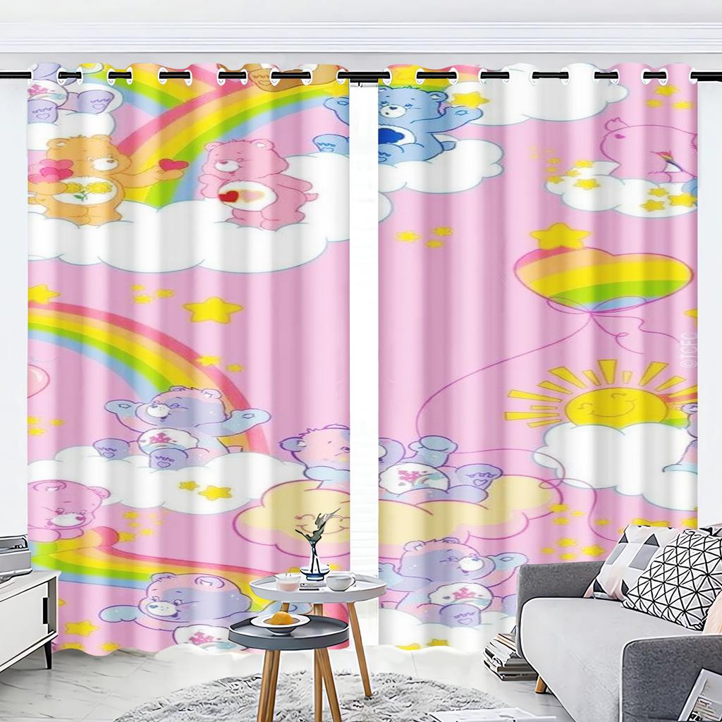 Regenbogenbär Cartoon Vorhang Fensterdekoration Care Bears Polyester Verdunkelungsvorhänge Schlafzimmer Wohnzimmer Haus Tabletts Sets Perfekt für Bereich