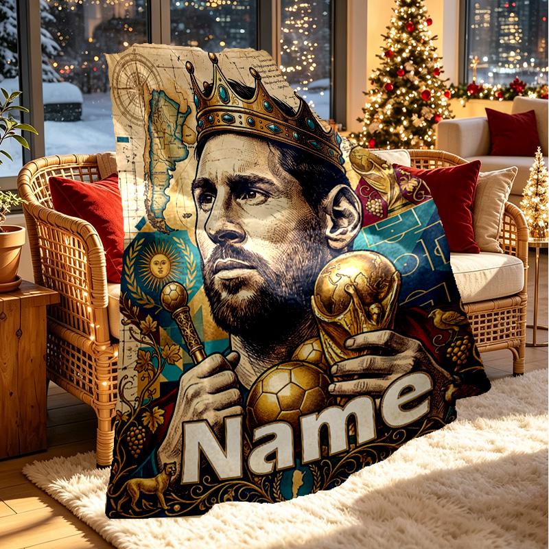Couverture Personnalisée avec Nom, Impression Leo Messi, Décoration Intérieure, Chambre à Coucher, Canapé, Camping, Canapé, Cadeaux pour Anniversaire Noël