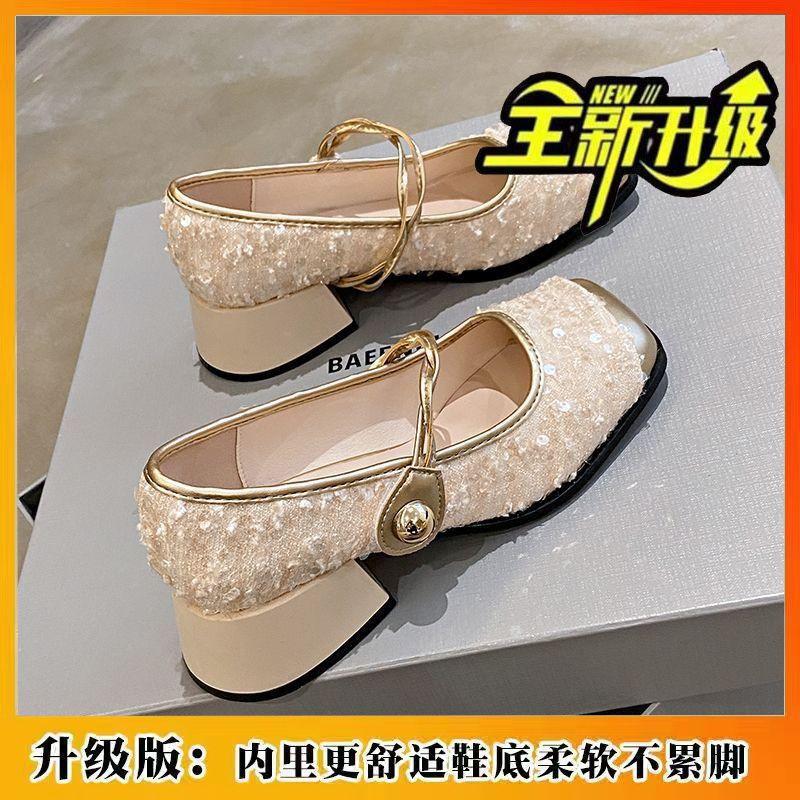 Evening wind single shoes women's small heel thick heel temperament Mary Jane shoes spring and summer small fragrant style loafers