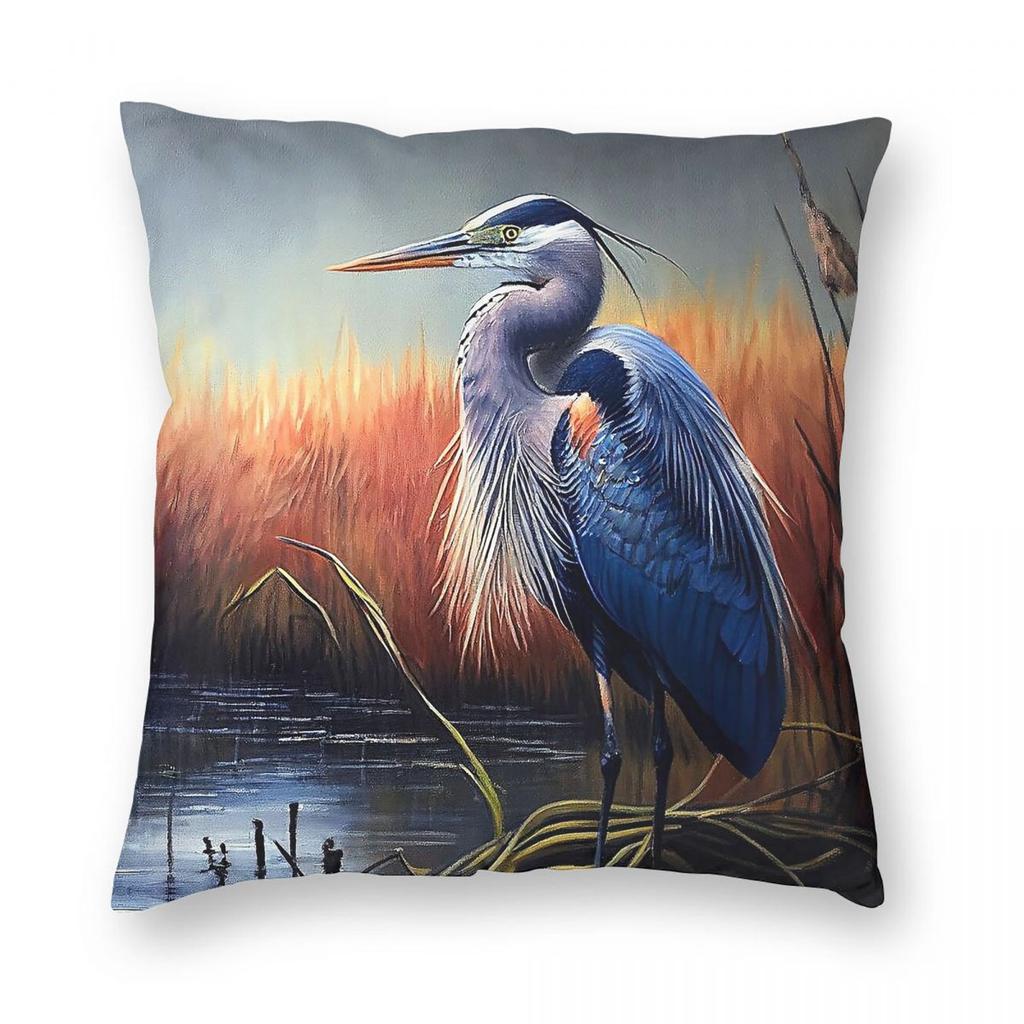 Great Blue Heron Square Pillowcase Polyester Linen Velvet Creative Zip Decor Throw Pillow Case Bed Cushion Cover