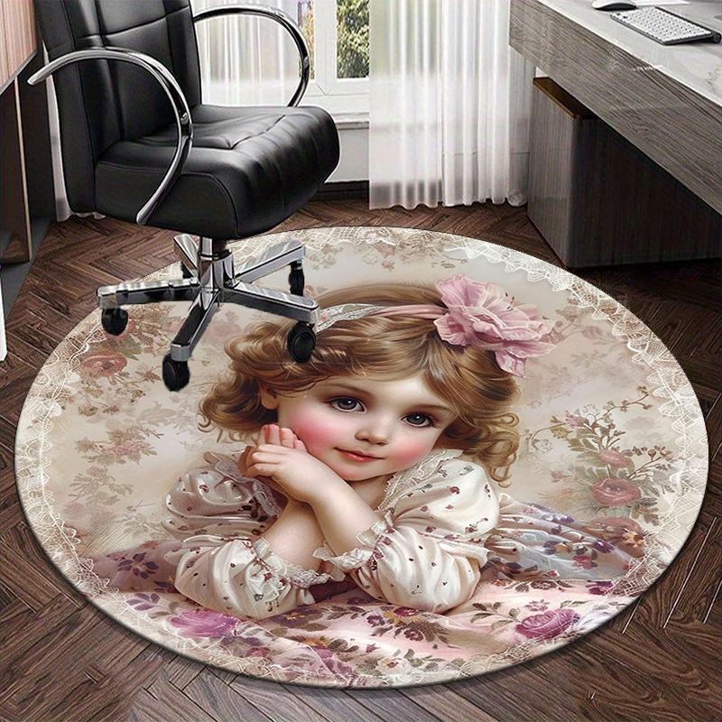 Floral Fantasy: Child's Garden Round Carpet Chair Cushion Round Entryway Rug, Soft Round Rugs for Living Room, Bedroom, Circle Carpet Decor Gifts