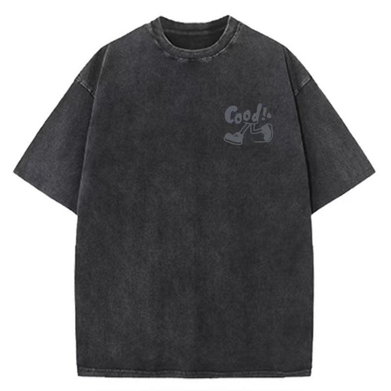 Unisex Sommer kurzärmlig g Gewicht gewaschen Retro Laufen Sport Muster Baumwollstoff reine Baumwolle locker T-Shirt