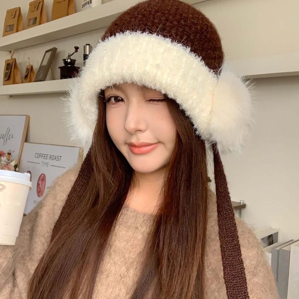Solid Color Plush Earflap Cap Premium Plush Fluffy Warm Hat Winter Knit Hat  Chilly Days